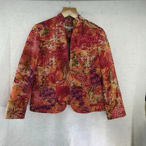 Coldwater Creek Blazer Women’s Size PL Cotton Blazer Floral Abstract Boho Cotton